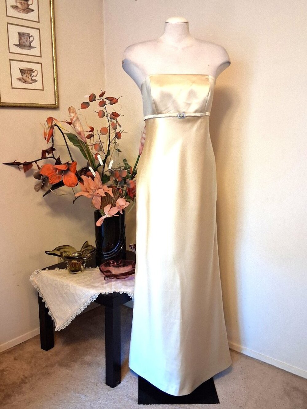 Vintage DESSY COLLECTION Gold Yellow Evening Gown Elegant Retro Cocktail Dress 8